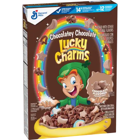 Lucky Charms Chocolatey Chocolate Cereal, front of package